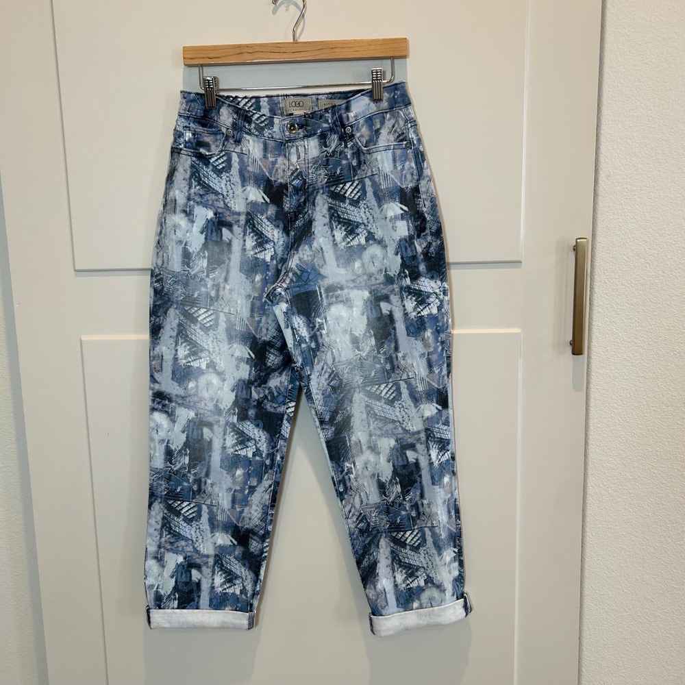 LOGO by Lori Goldstein Boyfriend Jeans Women 4 Abstract Print‎ Cuffed Cropped